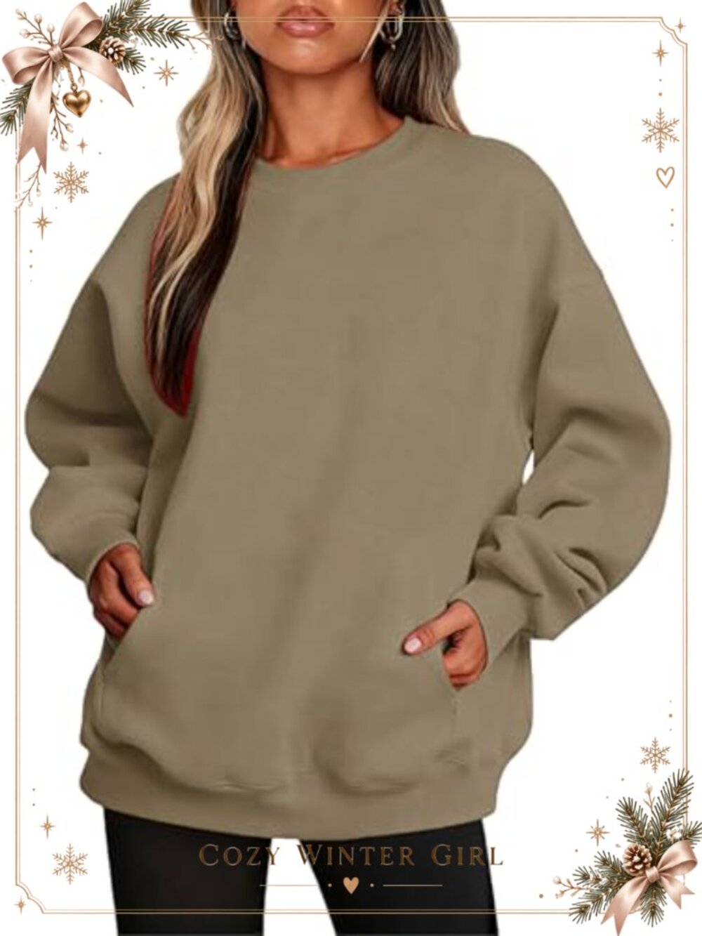 Womens Fleece Lined Pullover Sweatshirt Long Sleeve Pocket Crew Neck
